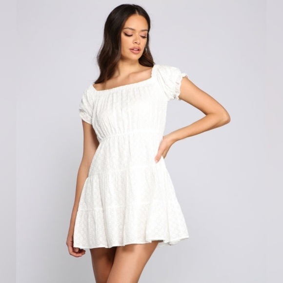 NEW | WINDSOR | Off The Shoulder Eyelet Skater Dress | Size Large - Picture 3 of 15